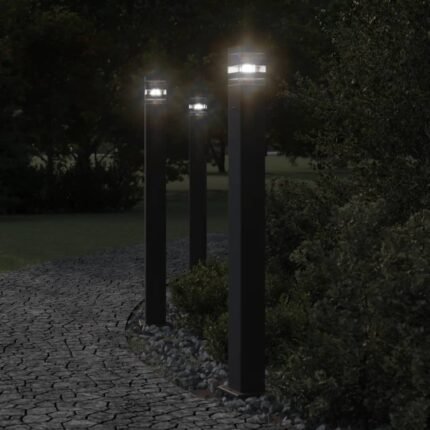Lampadaires d'extérieur avec sortie 3 pcs 110 cm aluminium noir 02_0042569