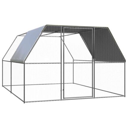 Poulailler enclos cage poules 3 x 4 x 2 m acier galvanisé Argent 02_0043919