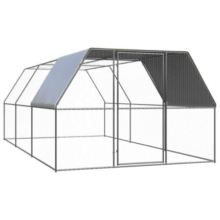 Poulailler enclos cage poules 3 x 6 x 2 m acier galvanisé Argent 02_0043921