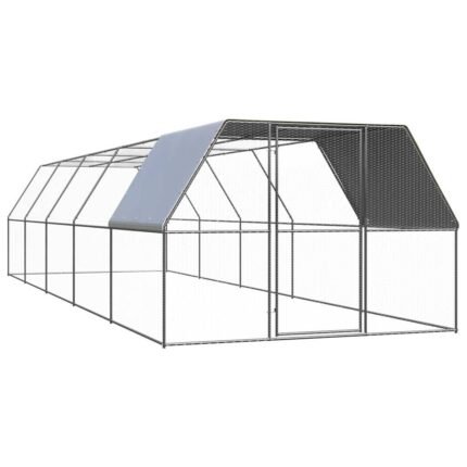 Poulailler enclos cage poules 3 x 10 x 2 m acier galvanisé Argent 02_0043914