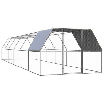Poulailler enclos cage poules 3 x 12 x 2 m acier galvanisé Argent 02_0043916