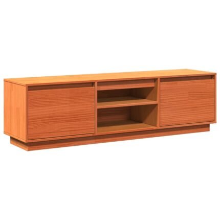 Meuble TV multimédia étagère télévision buffet téléviseur salle à manger salon chambre cire 140 x 35 x 40 cm bois pin massif brun 02_0027560