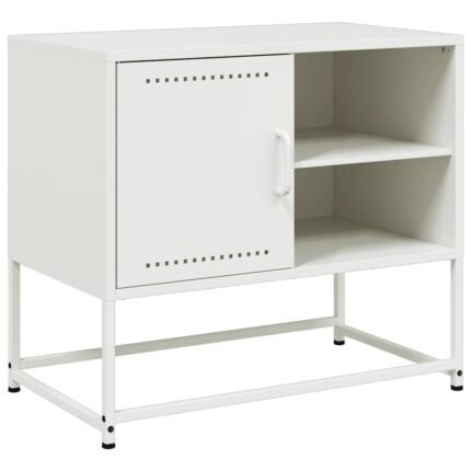 Meuble TV multimédia étagère télévision buffet téléviseur salle à manger salon chambre 68 x 39 x 60,5 cm acier blanc 02_0026162