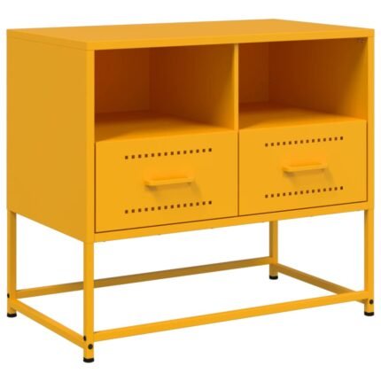 Meuble TV multimédia étagère télévision buffet téléviseur salle à manger salon chambre jaune moutarde 68 x 39 x 60,5 cm acier jaune 02_0027670