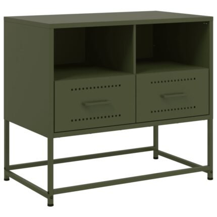 Meuble TV multimédia étagère télévision buffet téléviseur salle à manger salon chambre olive 68 x 39 x 60,5 cm acier vert 02_0028270