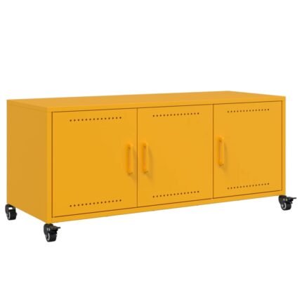 Meuble TV multimédia étagère télévision buffet téléviseur salle à manger salon chambre jaune moutarde 100,5 x 39 x 43,5 cm acier jaune 02_0027649