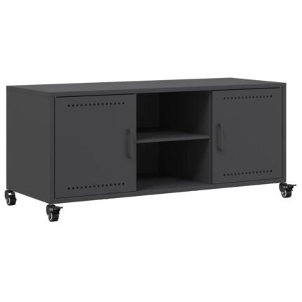 Meuble TV multimédia étagère télévision buffet téléviseur salle à manger salon chambre 100,5 x 39 x 43,5 cm acier noir 02_0025538