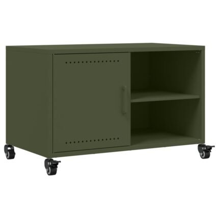 Meuble TV multimédia étagère télévision buffet téléviseur salle à manger salon chambre olive 68 x 39 x 43,5 cm acier vert 02_0028264