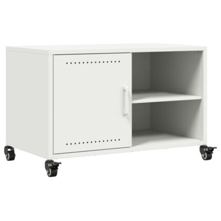 Meuble TV multimédia étagère télévision buffet téléviseur salle à manger salon chambre 68 x 39 x 43,5 cm acier blanc 02_0026149