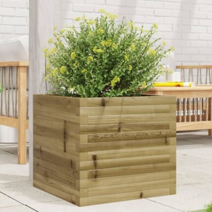 Jardinière bac lit surélevé plantes fleurs terrasse jardin 50 x 50 x 45,5 cm bois de pin imprégné marron 02_0037635