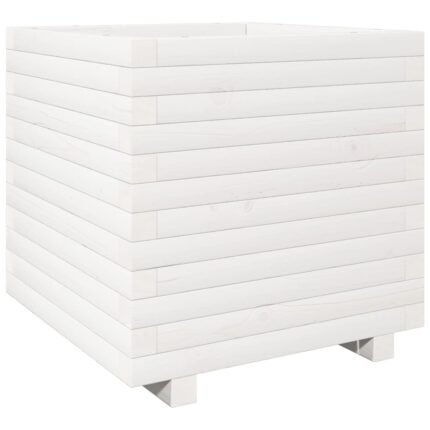 Jardinière bac lit surélevé plantes fleurs terrasse jardin 50 x 50 x 49,5 cm bois de pin massif blanc 02_0037648