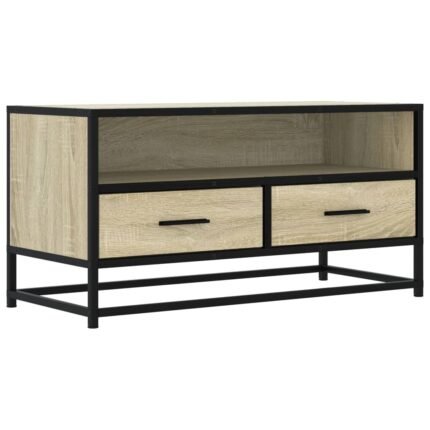 Meuble TV multimédia étagère télévision buffet téléviseur salle à manger salon chambre chêne sonoma 80 x 34,5 x 40 cm bois d'ingénierie et métal brun 02_0027539