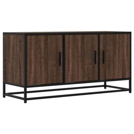 Meuble TV multimédia étagère télévision buffet téléviseur salle à manger salon chambre chêne 100 x 35 x 50 cm bois d'ingénierie et métal brun 02_0027111