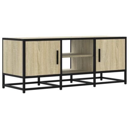 Meuble TV multimédia étagère télévision buffet téléviseur salle à manger salon chambre chêne sonoma 100 x 35 x 41 cm bois d'ingénierie et métal brun 02_0027418