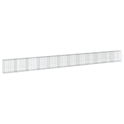 Panier gabion clôture cage mur de soutènement avec couvercle 1200 x 50 x 100 cm fer galvanisé Argent 02_0040134