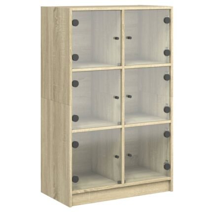 Buffet bahut commode armoire meuble de rangement organisateur cuisine salle de séjour salon haut avec portes sonoma bois d'ingénierie marron 02_0032237