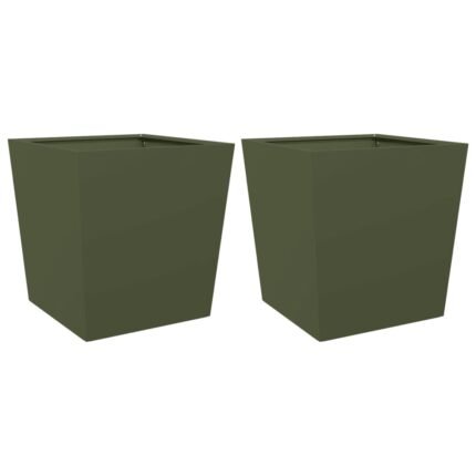 Jardinière bac lit surélevé plantes fleurs jardin terrasses lot de 2 olive 50 x 50 x 50 cm acier vert 02_0039087