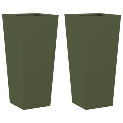 Jardinière bac lit surélevé plantes fleurs jardin terrasses lot de 2 olive 35 x 35 x 75 cm acier vert 02_0039081