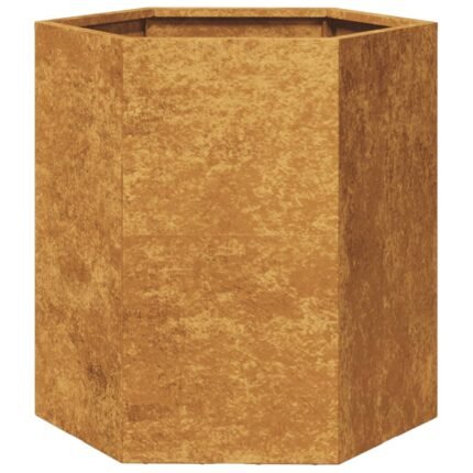 Jardinière bac lit surélevé plantes fleurs terrasse jardin hexagone 46 x 40 x 45 cm acier corten marron 02_0038645