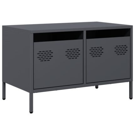 Meuble TV multimédia étagère télévision buffet téléviseur salle à manger salon chambre 68 x 39 x 43,5 cm acier laminé à froid anthracite 02_0026400