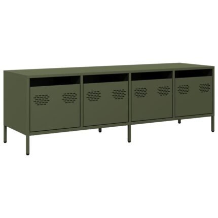 Meuble TV multimédia étagère télévision buffet téléviseur salle à manger salon chambre olive 135 x 39 x 43,5 cm acier laminé à froid vert 02_0028257