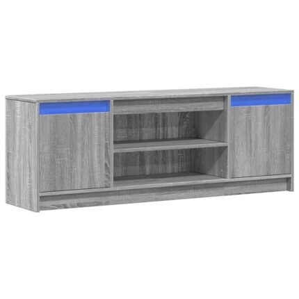 Meuble TV multimédia étagère télévision buffet téléviseur salle à manger salon chambre avec LED sonoma 139,5 x 34 x 50 cm bois d'ingénierie gris 02_0026496