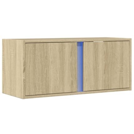 Meuble TV multimédia étagère télévision buffet téléviseur salle à manger salon chambre mural avec lumières LED chêne sonoma 80 x 31 x 35 cm brun 02_0028026