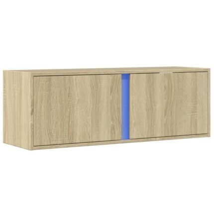 Meuble TV multimédia étagère télévision buffet téléviseur salle à manger salon chambre mural avec lumières LED chêne sonoma 100 x 31 x 35 cm brun 02_0028000