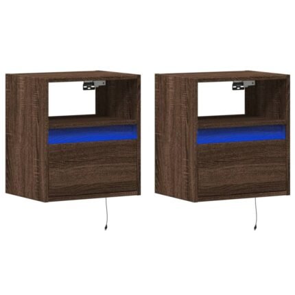 Meubles TV muraux multimédia étagère télévision buffet téléviseur salle à manger salon chambre lumières LED 2 pièces chêne 41 x 31 x 45 cm brun 02_0029164