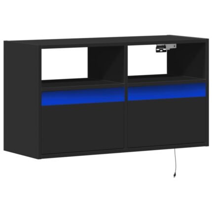 Meuble TV multimédia étagère télévision buffet téléviseur salle à manger salon chambre mural avec lumières LED 80 x 31 x 45 cm noir 02_0027922