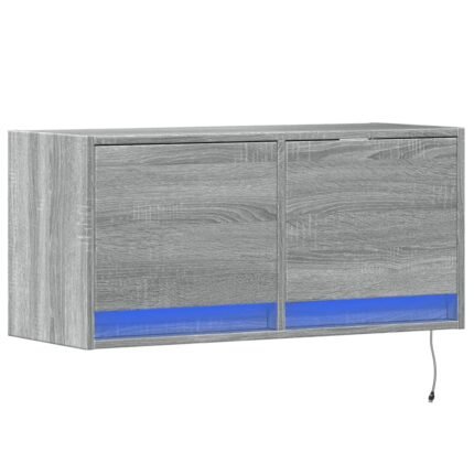 Meuble TV multimédia étagère télévision buffet téléviseur salle à manger salon chambre mural avec lumières LED sonoma 80 x 31 x 35 cm gris 02_0028058