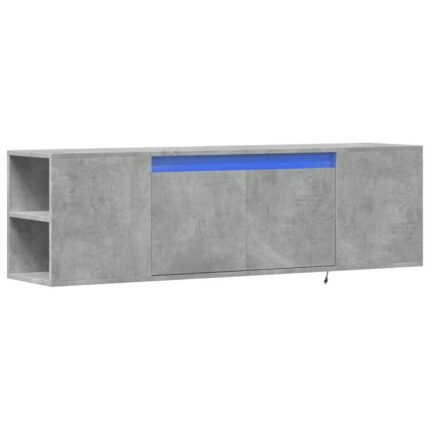 Meuble TV multimédia étagère télévision buffet téléviseur salle à manger salon chambre mural avec lumières LED 135 x 31 x 39,5 cm gris 02_0027863