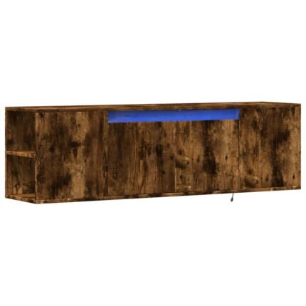Meuble TV multimédia étagère télévision buffet téléviseur salle à manger salon chambre mural avec lumières LED chêne fumé 135 x 31 x 39,5 cm brun 02_0027975