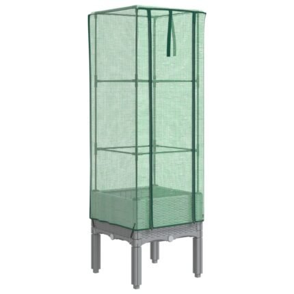 Jardinière bac lit surélevé plantes fleurs terrasse jardin surélevée avec housse aspect rotin 40 x 40 x 140 cm gris clair 02_0038781