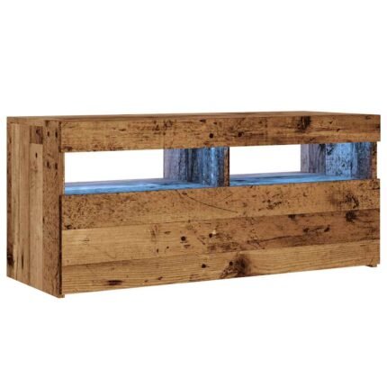 Meuble TV multimédia étagère télévision buffet téléviseur salle à manger salon chambre avec lumières LED vieux bois bois d'ingénierie brun 02_0026837