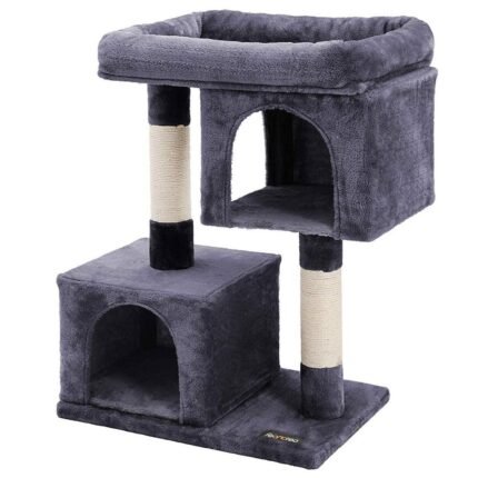 Arbre à chat colonne en sisal pour aiguiser les griffes 2 niches luxueuses maison de jeu meubles pour chatons chats et félins 84 cm couleur gris foncé 12_0001153