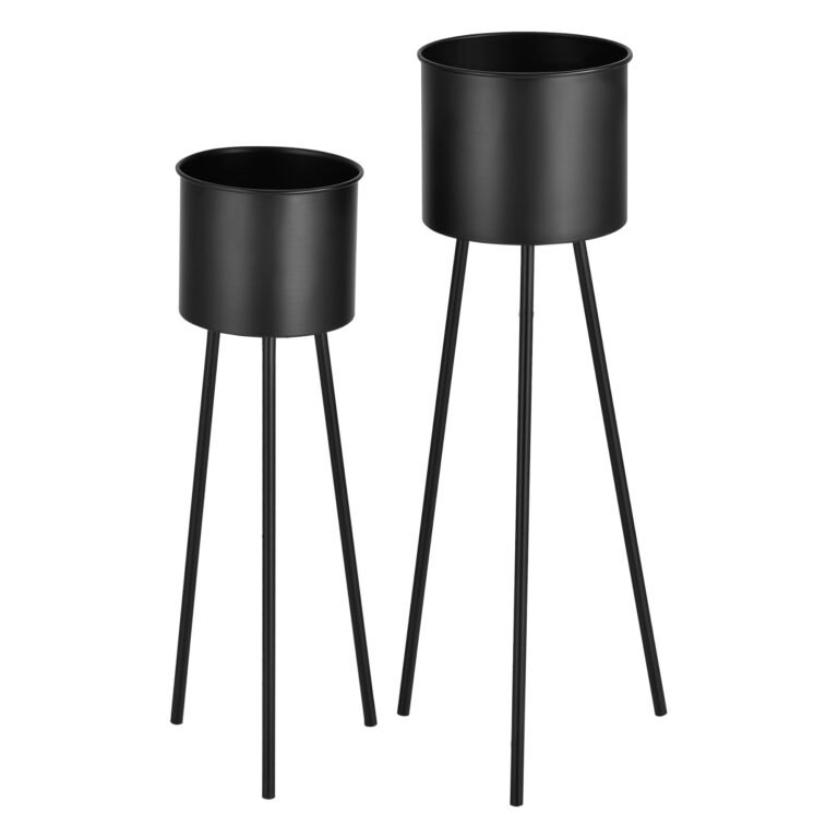 Lot de 2 supports de plantes set pots de fleur lot cache-pot ensemble bacs à fleurs vases métal tailles différentes noir 03_0005775
