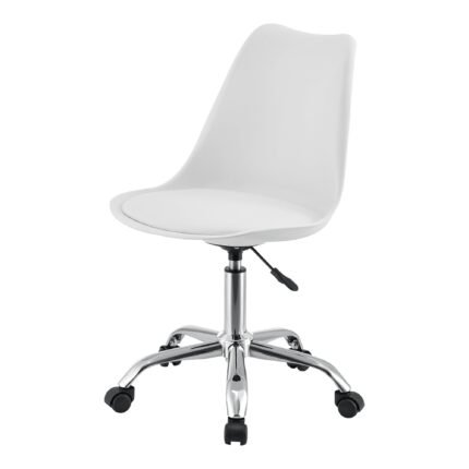 Fauteuil chaise de bureau siège rembourré à 5 roulettes rotatif à 360° et réglable en hauteur  métal blanc  03_0004996