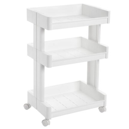 Étagère sur roulettes 3 niveaux plastique polypropylène gain de place cuisine salle de bains rangement des affaires 70 cm  blanc 12_0002868