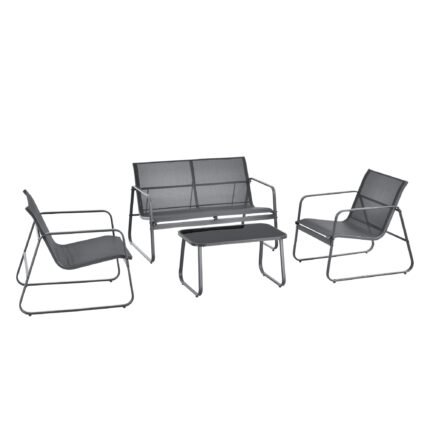 Salon de jardin de 4 meubles acier PVC noir gris foncé 03_0008241