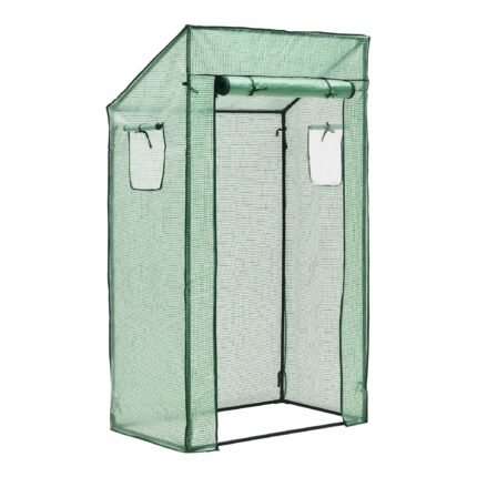 Serre de tomates marzano en acier et polyéthylène à porte et 2 fenêtres zippée 100 x 60 x 143 - 174 cm vert 03_0008259