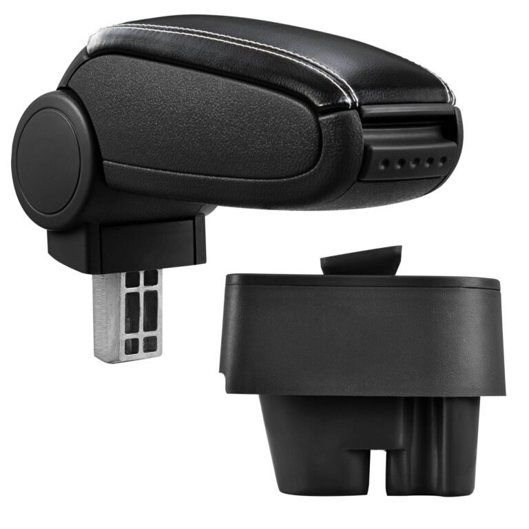 Accoudoir central pour PEUGEOT 207, 207 SW, 207 CC - avec compartiment - rembourré - cuir-synthétique - noir avec des coutures blancs 03_0000606