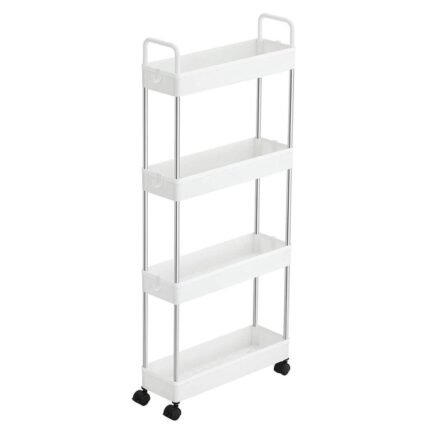 Chariot fin étagère de cuisine à 4 niveaux chariot de salle de bain pour petit espace avec roulettes et poignées 40 x 13 x 93 cm blanc 12_0003489
