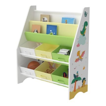 Étagère de rangement pour enfant avec 6 bacs ouverts blanc / vert / jaune 03_0006991
