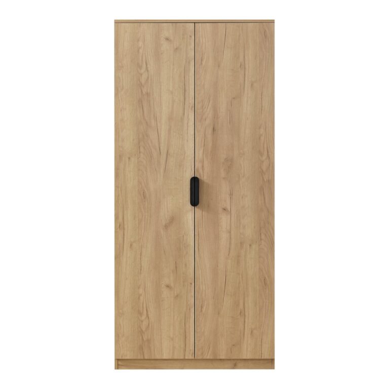 Armoire de chambre garde-robe moderne meuble de rangement intemporel 1 penderie et 1Étagère MDF 176 x 80 x 52 cm effet chêne 03_0006372