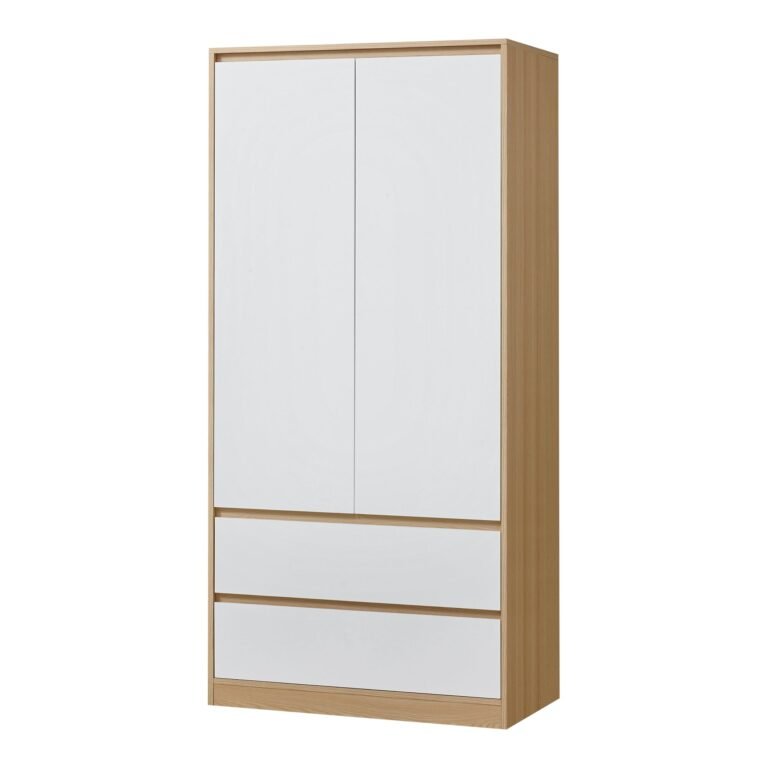 Armoire de chambre garde-robe moderne meuble de rangement intemporel avec 2 tiroirs MDF 176 x 80 x 52 cm effet chêne blanc 03_0006362