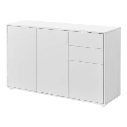 Buffet commode meuble de rangement pratique avec 2 tiroirs 3 portes 117 cm blanc mat 03_0005047