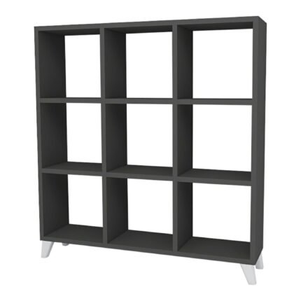 Bibliothèque design pour salon étagère style original à 9 compartiments de rangement 100 x 88 x 20 cm anthracite 03_0006491