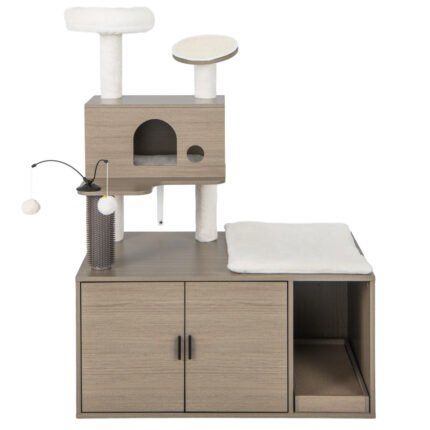 Arbre à chat 132 cm maison de toilette pour chat à 2 porte coussin amovible griffoir condo perchoir supérieur gris 20_0005491