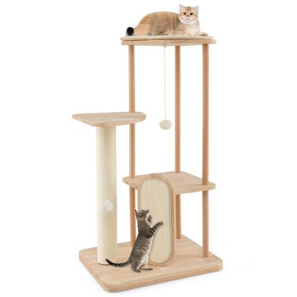 Arbre à chat en bois pour chats tour à chat moderne à plusieurs niveaux planche à gratter poteau en sisal perchoir 112 cm rembourré 20_0007667